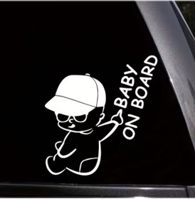 Resim 3MG Dikkat Arabada bebek var Sticker (Beyaz) 