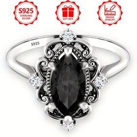Resim Şık 925 Ayar Gümüş Vintage Siyah Nişan Yüzüğü, Victoria Tarzı Oyma Detaylı ve Siyah Kübik Sentetik Zirkon Taşlı – Sevgililer Günü, Karnaval, Cadılar Bayramı, Bağımsızlık Günü ve Daha Fazlası İçin Mükemmel Hediye. Yüksek Kaliteli Kadın Takısı Hediye Kutusunda 