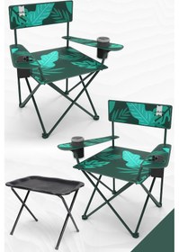 Resim Perilla Qufi Katlanır Kamp Piknik Sandalyesi Rejisör Koltuğu - 2 Adet Yeşil + Kamp Sehpası Yeşil 