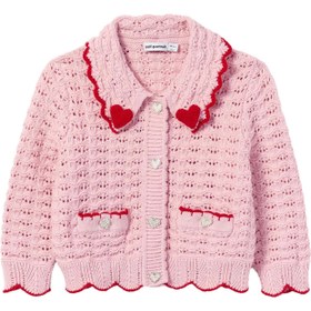 Resim Çocuk Dokulu Kalp Detaylı Hırka - Pembe - 4-5Y 