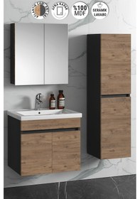 Resim Çiğdem 65+35 Cm Antrasit Gri Mat-Atlantik Çam Mdf Seramik Lavabo Antrasit - Atlantik Çam 
