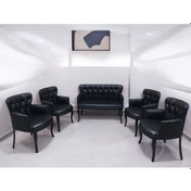 Resim Siyah Deri Gürgen Ayaklı Pera Ofis Koltuk Takımı Kuaför Bekleme Koltuk Takımı Ofis Mobilyası Siyah 