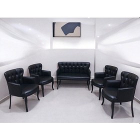 Resim Siyah Deri Gürgen Ayaklı Pera Ofis Koltuk Takımı Kuaför Bekleme Koltuk Takımı Ofis Mobilyası Siyah 