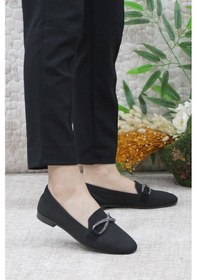 Resim Mehmet Mete 9534 Fashion Taşlı Kadın Babet Sıyah 