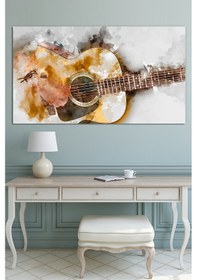 Resim Gitar Suluboya Efekti Sanatasal Çizim Müzik Kanvas Tablo 140 x 70 