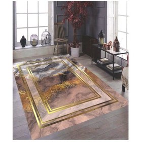 Resim Lastikli Kadife Halı Örtüsü Kahve Kahverengi 