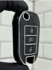 Resim Citroen Berlingo C-elysee C3 C4 Cactus Jumpy Far Göstergeli Anahtar Kılıfı Siyah Gümüş 