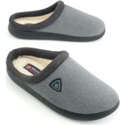 Resim Gezer Erkek Kışlık Peluşlu Rahat İç Taban Pu Alt Taban Ev Bahçe Gondol Terlik Gri 