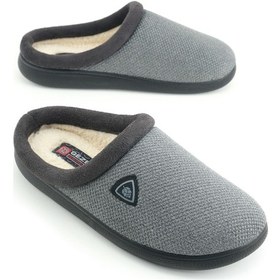 Resim Gezer Erkek Kışlık Peluşlu Rahat İç Taban Pu Alt Taban Ev Bahçe Gondol Terlik Gri 