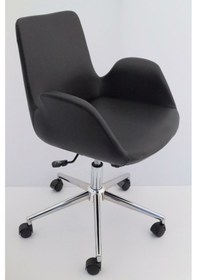 Resim Hava Siyah Deri Ofis Çalışma Sandalyesi 