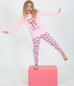 Resim Kız Çocuk Uzun Kollu %100 Pamuklu Pijama Takımı Place Paris Pembe 