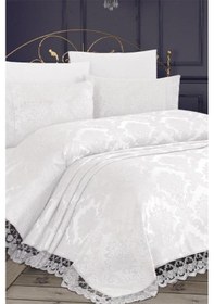 Resim Fransız Dantelli Kure Yatak Örtüsü Krem 