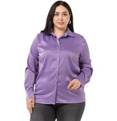 Resim Büyük Beden Saten Dokulu Manşetli Lila Gömlek-lila Lila 