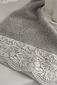 Resim Gipürlü Gelin Banyo Havlu Takımı Grı Gri 
