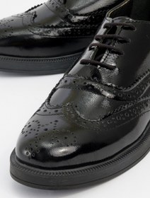 Resim LuviShoes AVRA Siyah Rugan Hakiki Deri Kadın Oxford Ayakkabı 