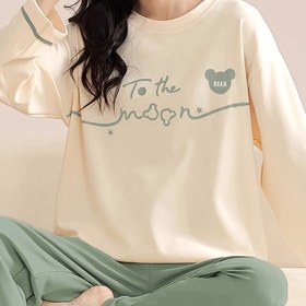 Resim Gençler için İlkbahar/Sonbahar Karikatür Baskılı Pijama Takımı - Yumuşak Esnek Kumaş, Yuvarlak Yaka, 3/4 Kollu, Günlük Rahat Pijama Takımı "Gençlere" Tasarımı ile, Gençler için Pijama 