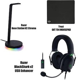 Resim Razer BlackShark v2 USB Enhancer + Trust GXT 754 Mousepad + Razer Base Station V2 Chroma 