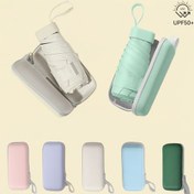 Resim 1 adet Ultra Hafif Mini Cep Şemsiyesi ile Kılıf, Manuel Açılır, 5 Katlanabilir Taşınabilir Güneşlik, Moda Şirin Minimalist Tasarım, UV Koruma UPF 50+, Pongee Kumaş, 6 Ribs Cam Elyaf Çerçeve 