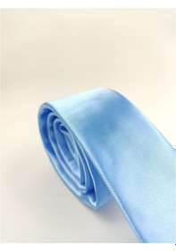 Resim Demfashion Parlak Slim Kravat Mendil Seti Buz Mavi 