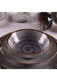 Resim Tulü Porselen Deniz Reactive 67 Gri 24 Parça Yemek Takımı 