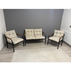 Resim Modern Mars Balkon, Bahçe, Cafe - Metal Kanepe Koltuk Takımı - 2+1+1 Krem Modern32 Krem 