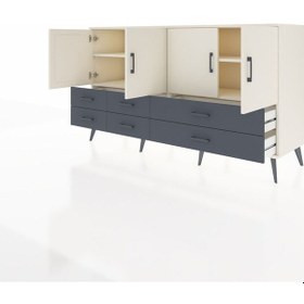 Resim Kronos Konsol 6 Raflı 6 Çekmeceli 4 Kapaklı 176x59x99 Aytaşı-aytaşı/antrasit Aytası/antrasıt - Aytası 