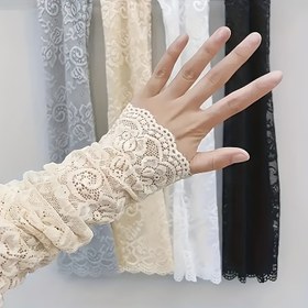 Resim 4 Çift Şık Dantel Desenli Esnek Kol Kolluk - Kadınlar için Nefes Alabilen Güneşlik, Dış Aktiviteler ve Akşam Randevuları İçin Hafif Sahte Manjetler / Bej/Beyaz/Siyah 