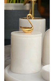 Resim MIARIK DESIGN & DEKORASYON Dekoratif Beyaz Mermer Pamukluk Gold Kuğu Detaylı 