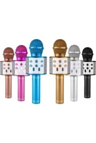 Resim Vanch WİRELESS MİKROFON KARAOKE - HOPARLÖR USB ŞARJLI USB - TF - AUX RENKLİ KROM KAPLAMA PİL:800mAh - DC 5V BLS-25 (5264) 