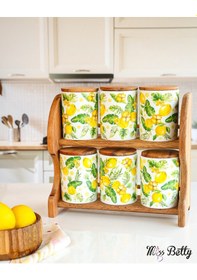 Resim Citrus Ahşap Standlı 6'lı Porselen Baharatlık Sarı 