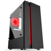 Resim Elba 5516 Gamer Cam Panel Kırmızı Led Fan Atx Gaming Oyuncu Kasası 