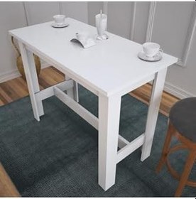 Resim Barra Bar Masası Yüksek Yemek Masası, Parlak Beyaz, 120X60 