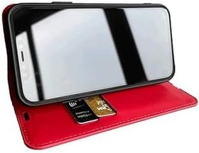 Resim iPhone 14 Pro Max Cüzdanlı Kapaklı Kılıf Kartlıklı Standlı Kopçalı Kırmızı 