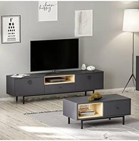 Resim TV Sehpası Doğal Antrasit ve Orta Sehpa Set 