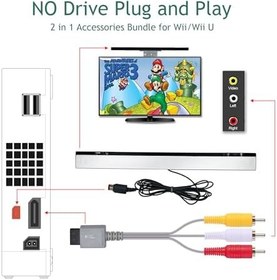 Resim 2'si 1 arada Wii Sensör Çubuğu ve AV Kablo Kitleri, Nintendo Wii ve Wii U Konsolu ile Uyumlu Yedek Ses Video Kablosu ve Kablolu Kızılötesi Ray Sensör Çubuğu 