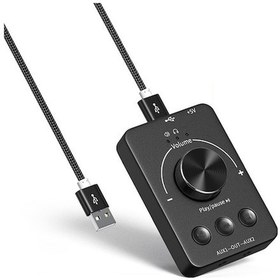 Resim Bluetooth 5.1 Usb Ses Kontrol Cihazı - Çift 3.5mm Kulaklık Girişli Harici Ses Kartı & Müzik Çalar 