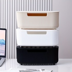 Resim 1 adet Ahşap Desenli Plastik Tel Düzenleme Kutusu - Güç Kablosu ve Veri Kablosu için Çok Fonksiyonlu Masaüstü Kablo Yönetimi, Güç Kaynağı Gerektirmez, Dayanıklı Ev Ofisi Masaüstü Aksesuar Depolama, Dokulu, Dayanıklı Yapı, Ev Depolama Masaüstü ve Masa ve Çekmeceler için Ev Depolama Düzenleyici 