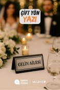 Resim Happynesso Masa Yazısı Serisinden SİYAH Pleksi Üstü ÇİFT yön SILVER Metal “GELİN AİLESİ” Yazısı 10x5 cm 