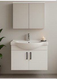 Resim Nova 80 Cm Mdf Beyaz, Oval Seramik Lavabo, Banyo Dolabı Beyaz 