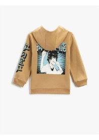 Resim Koton Erkek Çocuk Kapüşonlu Sweatshirt Baskılı Kahverengi 