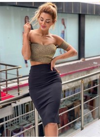 Resim Pink Life Siyah Etek-gold Simli Büstiyer İkili Takım Siyah - Altın 