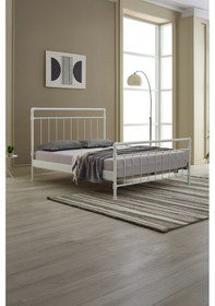 Resim Odin Çift Kişilik Metal Karyola-beyaz Ahşap Latalı 