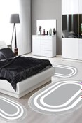 Resim Alanur Home Eko Trend Djt Yıkanabilir Kaymaz Taban Oval 3 Lü Yatak Odası Takımı 2229m Bordürlü Gri Beyaz 