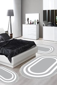 Resim Alanur Home Eko Trend Djt Yıkanabilir Kaymaz Taban Oval 3 Lü Yatak Odası Takımı 2229m Bordürlü Gri Beyaz 