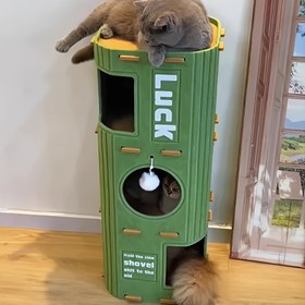 Resim 3D Ağaç Kedi Evi Villası - Kedi Yalama Postu, Yerden Tasarruf Sağlayan, Ayrılabilir ve Temizlemesi Kolay, Çoklu Kediler İçin Uygun, Evcil Hayvan Eğlence Mobilyaları, Eğlenceli Tasarım 