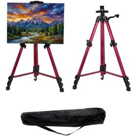 Resim Temel Katlanabilir Alüminyum Tripod Şövale - Kollu Yükseklik Ayarlı, Su Terazili, Pembe 