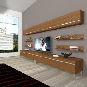 Resim Decoraktiv Eko 360y Mdf Krom Ayaklı Tv Ünitesi Tv Sehpası - Naturel Ceviz 