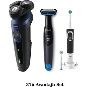 Resim Philips S5445 Islak - Kuru Sinek Kaydı Tıraş Makinesi + Banyo Vücut Tıraş Makinesi + Oral-B Diş Fırçası 