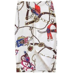 Resim Beyaz & Siyah Çiçekler Baskılı Kalça Etek Kadın Yaz Zayıflama Yüksek Bel Geri Yarık Orta Uzunlukta Tek Adım Etek Banliyö Ofis Etek Çiçekler Beyaz - Siyah 