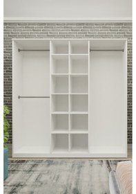 Resim Gm 081 Favorite 6 Kapılı Aynalı Beyaz Siyah Kulplu Gardırop 